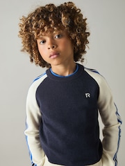 Reiss Navy/Blue Buckley Monogram Embroidered Jumper with Wool - Image 3 of 4