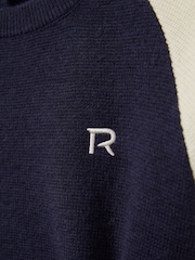 Reiss Navy/Blue Buckley Monogram Embroidered Jumper with Wool - Image 4 of 4