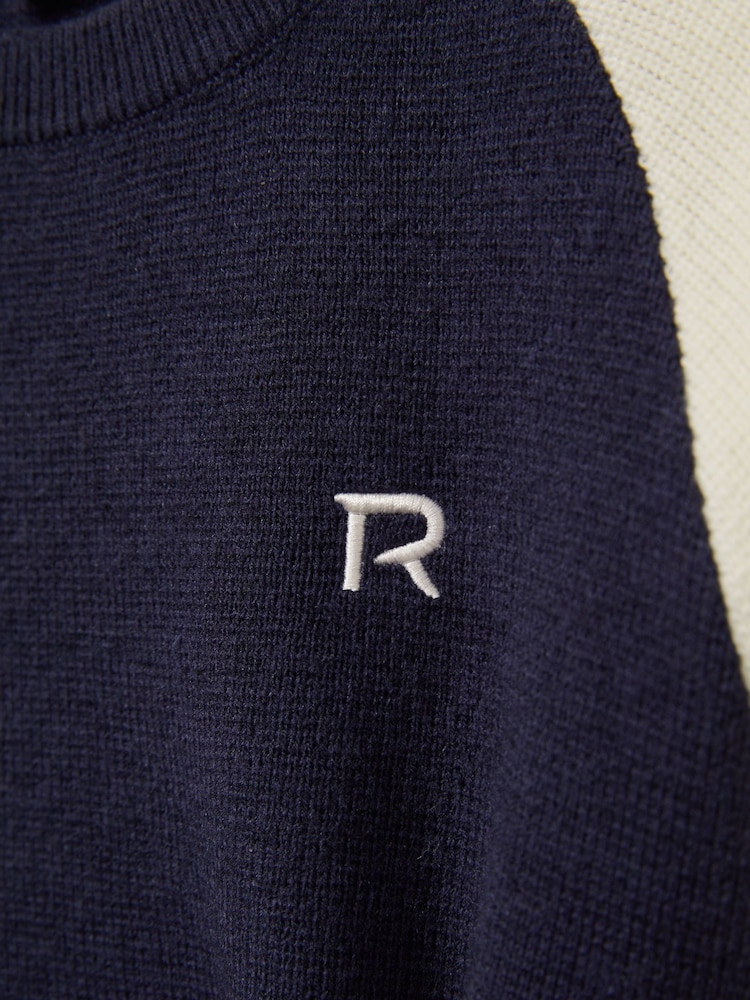 Reiss Navy/Blue Buckley Monogram Embroidered Jumper with Wool - Image 4 of 4