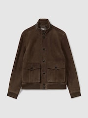 Reiss Chocolate Brown Roland Suede Harrington Jacket - Image 2 of 6