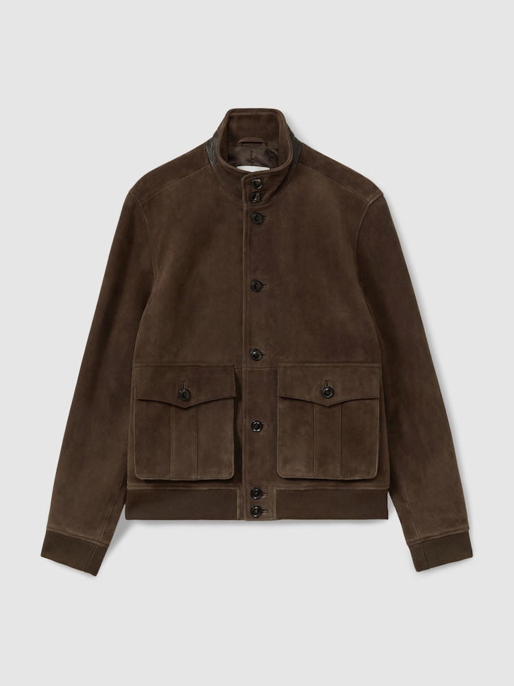 Reiss Chocolate Brown Roland Suede Harrington Jacket - Image 2 of 6