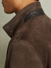 Reiss Chocolate Brown Roland Suede Harrington Jacket - Image 3 of 6