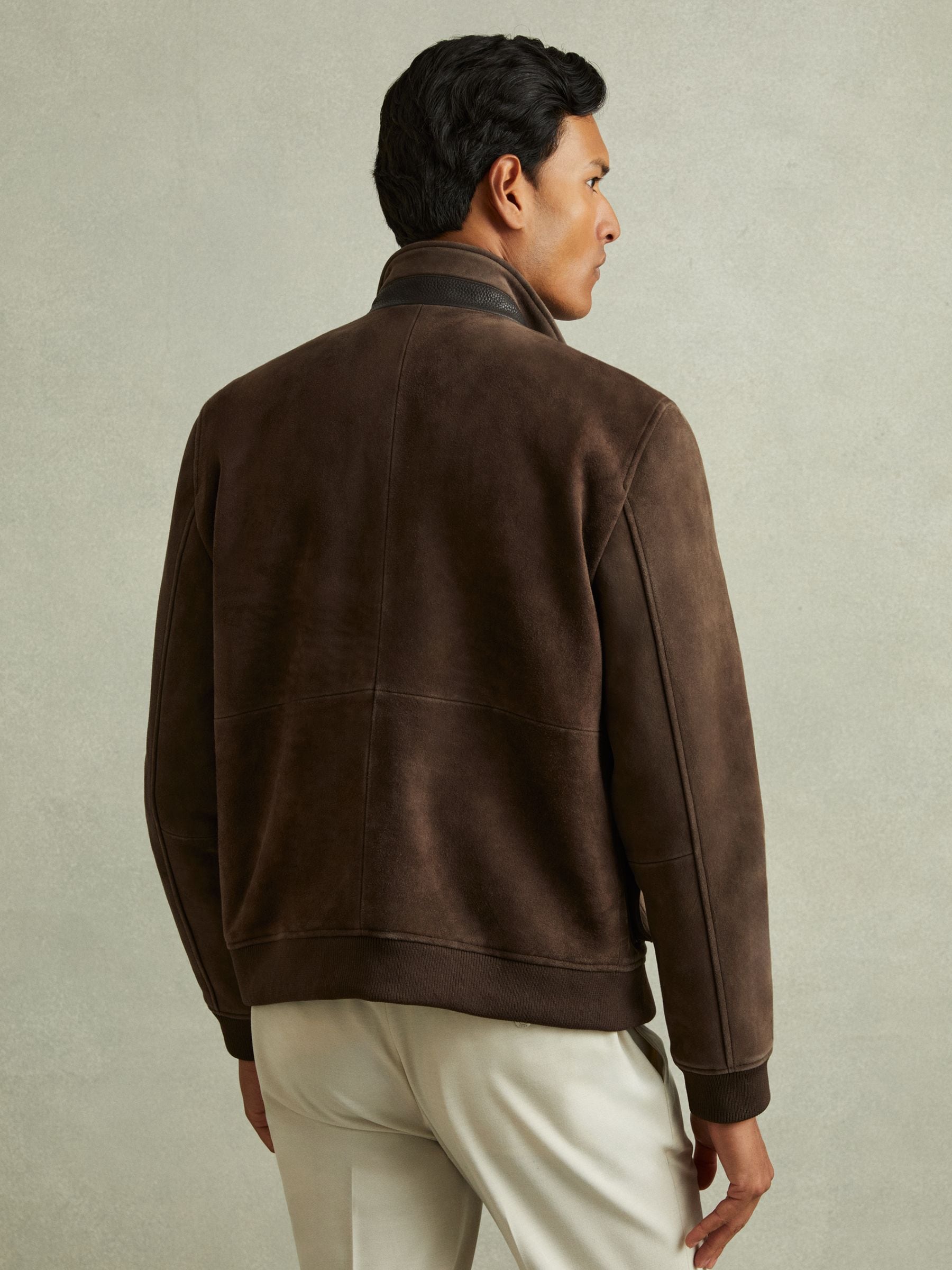 Buy Reiss Chocolate Brown Roland Suede Harrington Jacket from Next United Arab Emirates