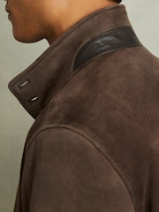 Reiss Chocolate Brown Roland Suede Harrington Jacket - Image 6 of 6