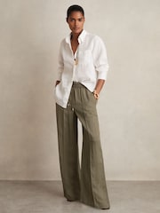 Reiss Khaki Oe Carrigan Lyocell-Blend Drawstring Trousers - Image 1 of 6