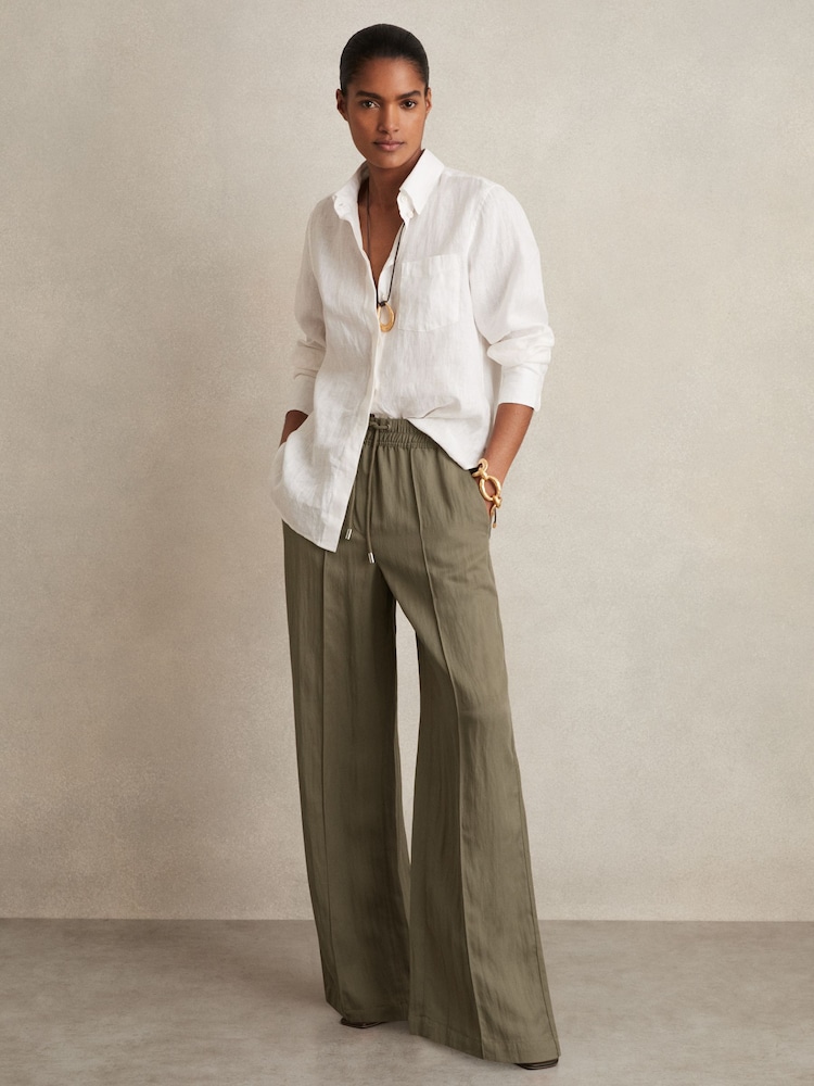 Reiss Khaki Oe Carrigan Lyocell-Blend Drawstring Trousers - Image 1 of 6