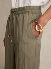 Reiss Khaki Oe Carrigan Lyocell-Blend Drawstring Trousers - Image 4 of 6
