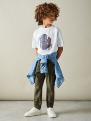 Reiss Optic White Luka 3-9 yrs Oversized Cotton Graffiti Print Crew Neck T-Shirt - Image 1 of 4