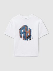 Reiss Optic White Luka 3-9 yrs Oversized Cotton Graffiti Print Crew Neck T-Shirt - Image 2 of 4