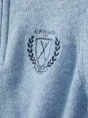 Reiss Soft Blue Melange Mathieu 3-9 yrs Embroidered Quarter Zip Jumper with Cashmere Wool and Cotton - Image 4 of 4