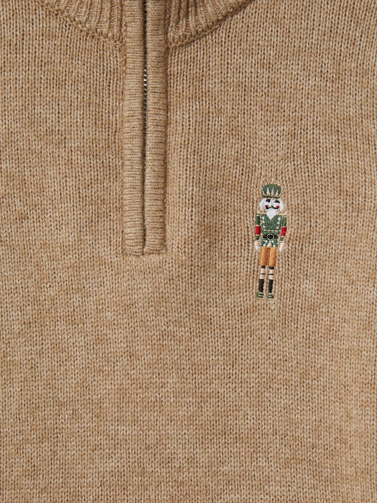 Melange marrón camel - Reiss Arden Quarter Zip Jumper - Imagen 4 de 4