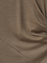 Reiss Camel Sloane Wool Ruche Detail Midi Dress - Image 6 of 6