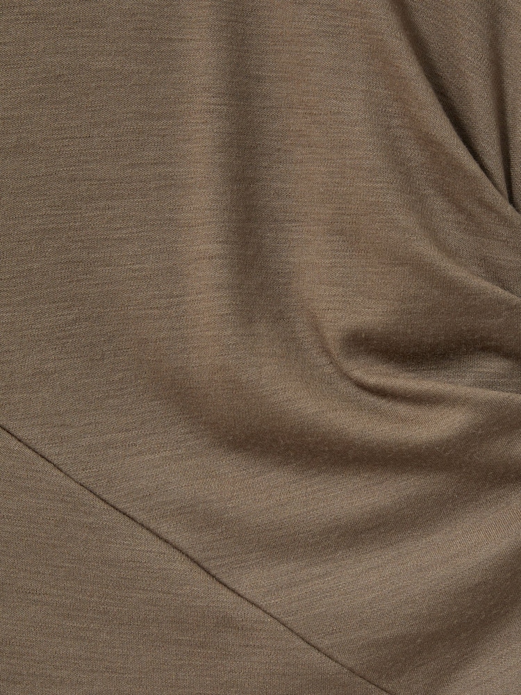 Reiss Camel Sloane Wool Ruche Detail Midi Dress - Image 6 of 6