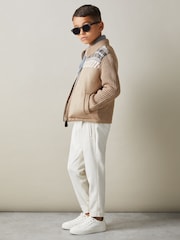 Reiss Oatmeal Melange Kingsway 9-13 yrs Hybrid Knit and Quilt Funnel Neck Jacket - Image 3 of 4