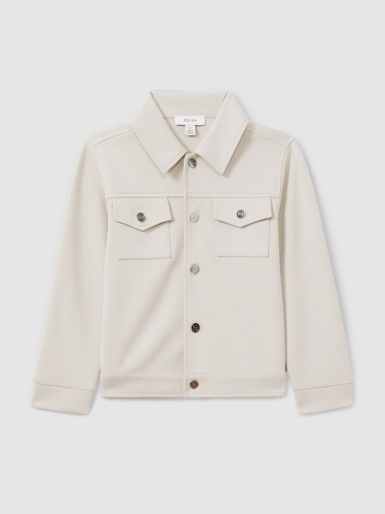 Reiss Cement Medina Interlock Jersey Zip-Through Jacket - Image 1 of 4