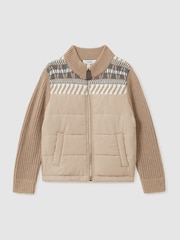 Reiss Oatmeal Melange Kingsway 3-9 yrs Hybrid Knit and Quilt Funnel Neck Jacket - Image 2 of 4