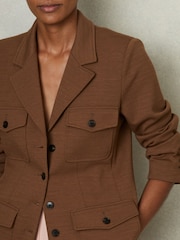 Reiss Dark Camel Jessie Ponte Button-Through Overshirt - Image 4 of 6
