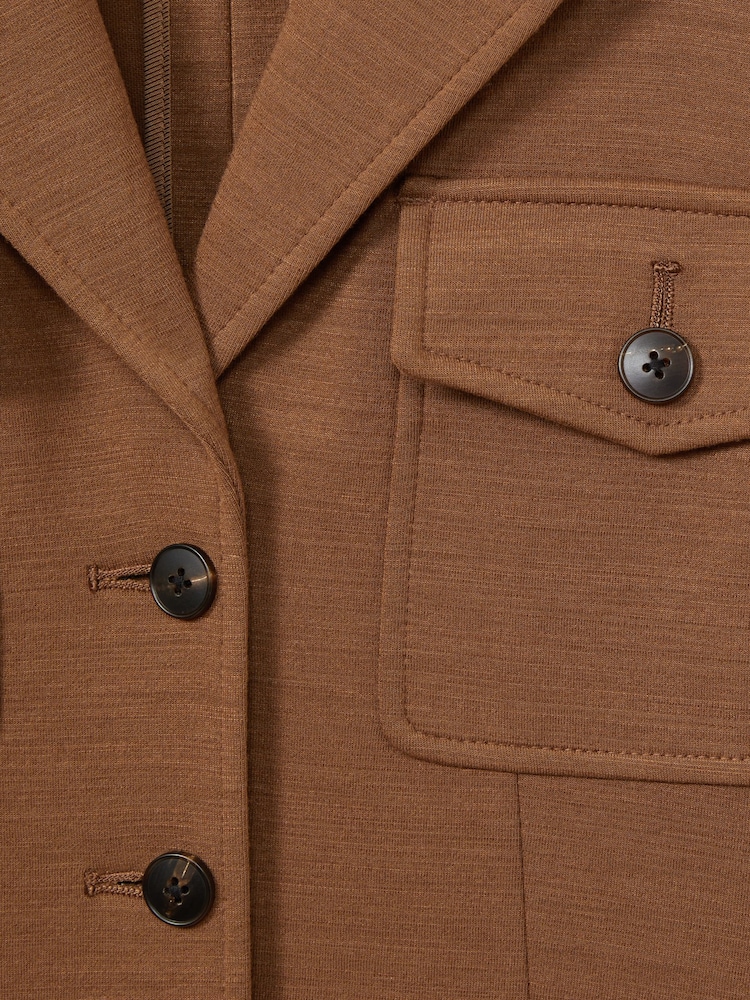 Reiss Dark Camel Jessie Ponte Button-Through Overshirt - Image 6 of 6