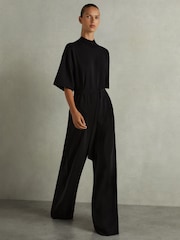 Reiss Black Ruby Topstitched-Cady Jumpsuit - Image 1 of 7