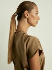 Reiss Khaki Kora Satin Short-Sleeve Midi Dress - Image 4 of 6