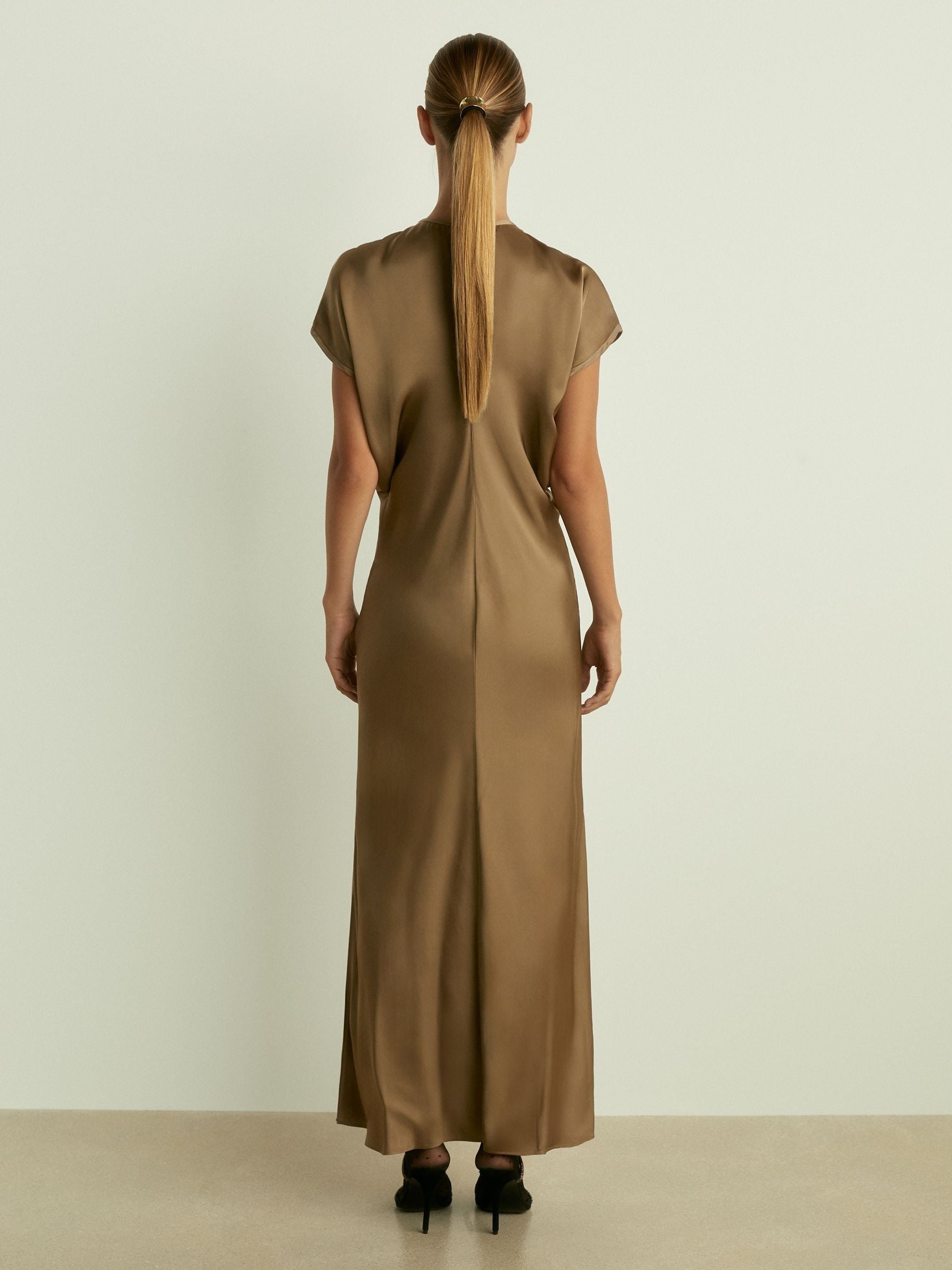 Buy Reiss Khaki Kora Satin Short-Sleeve Midi Dress from Next USA