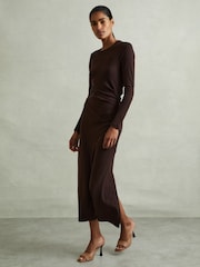 Reiss Berry Sloane Petite Wool Ruche Detail Midi Dress - Image 1 of 7