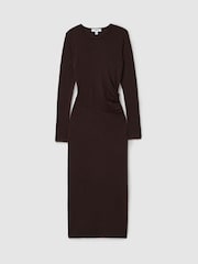 Reiss Berry Sloane Petite Wool Ruche Detail Midi Dress - Image 2 of 7