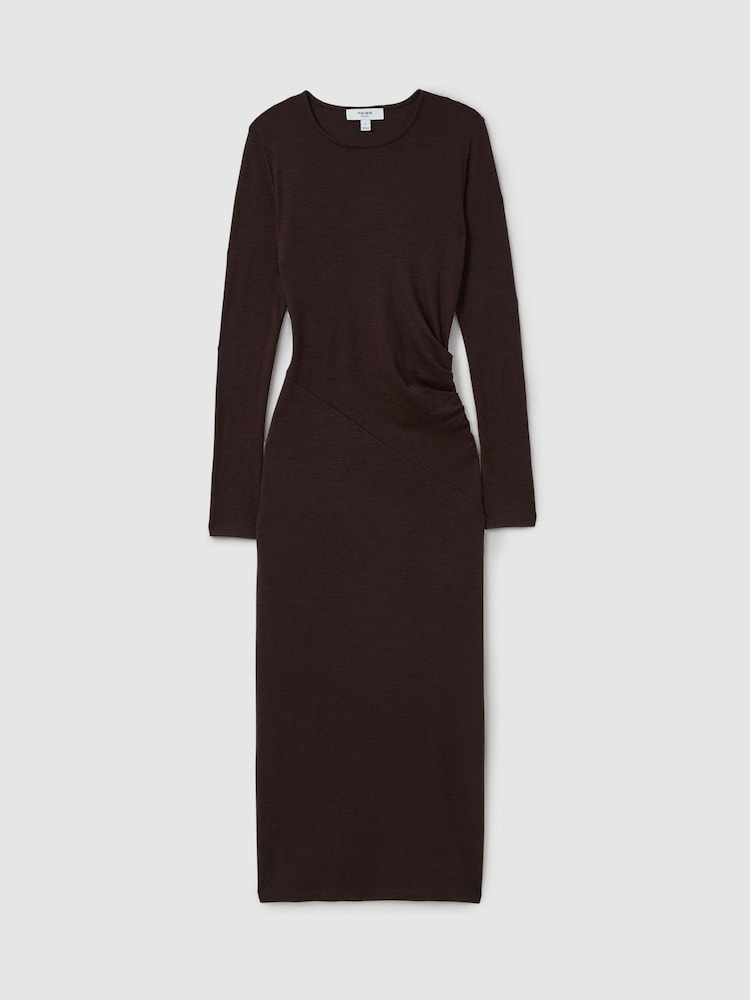 Reiss Berry Sloane Petite Wool Ruche Detail Midi Dress - Image 2 of 7
