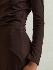 Reiss Berry Sloane Petite Wool Ruche Detail Midi Dress - Image 3 of 7