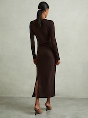 Reiss Berry Sloane Petite Wool Ruche Detail Midi Dress - Image 4 of 7