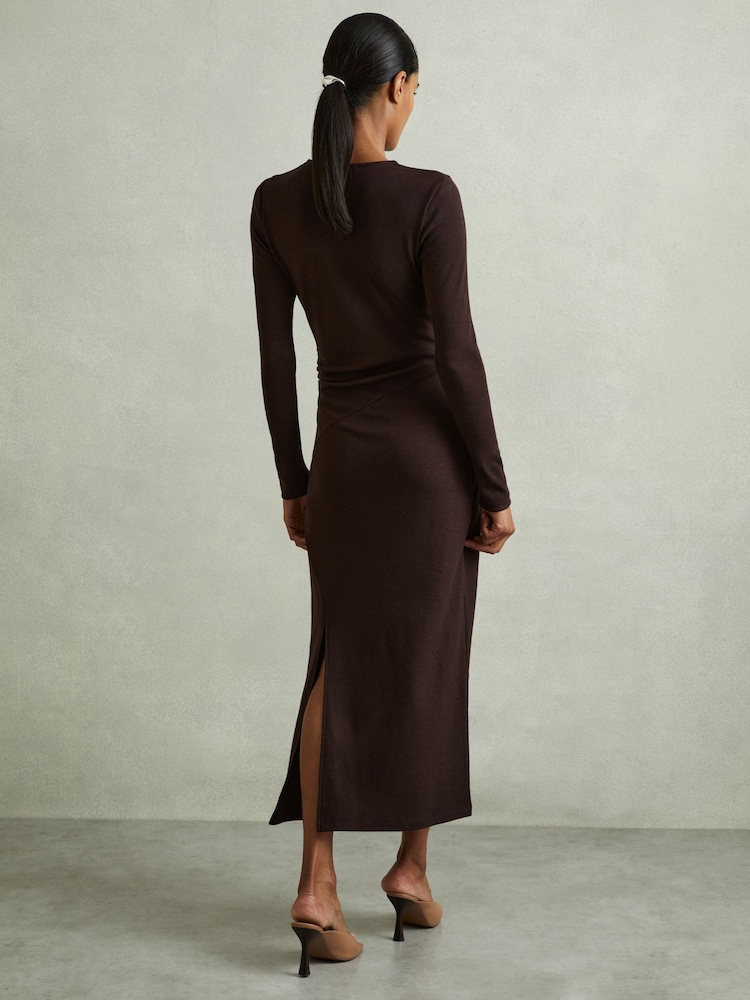 Buy Reiss Berry Sloane Petite Wool Ruche Detail Midi Dress from