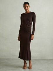Reiss Berry Sloane Petite Wool Ruche Detail Midi Dress - Image 5 of 7