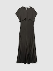 Reiss Charcoal Kora Satin Short-Sleeve Midi Dress - Image 2 of 6