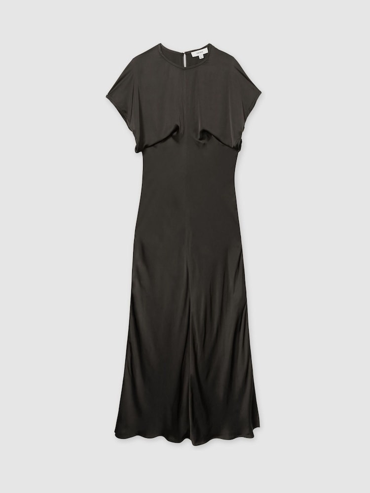 Reiss Charcoal Kora Satin Short-Sleeve Midi Dress - Image 2 of 6
