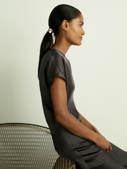 Reiss Charcoal Kora Satin Short-Sleeve Midi Dress - Image 4 of 6