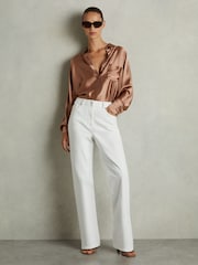 Reiss Taupe Claude Silk Satin Grown On Sleeve Shirt - Image 1 of 6