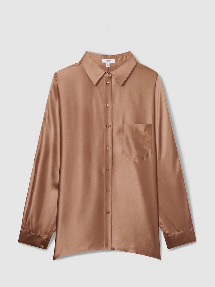 Reiss Taupe Claude Silk Satin Grown On Sleeve Shirt - Image 2 of 6