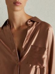 Reiss Taupe Claude Silk Satin Grown On Sleeve Shirt - Image 4 of 6