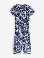 Navy Floral Tie Waist Detail Jumpsuit - Image 6 of 8