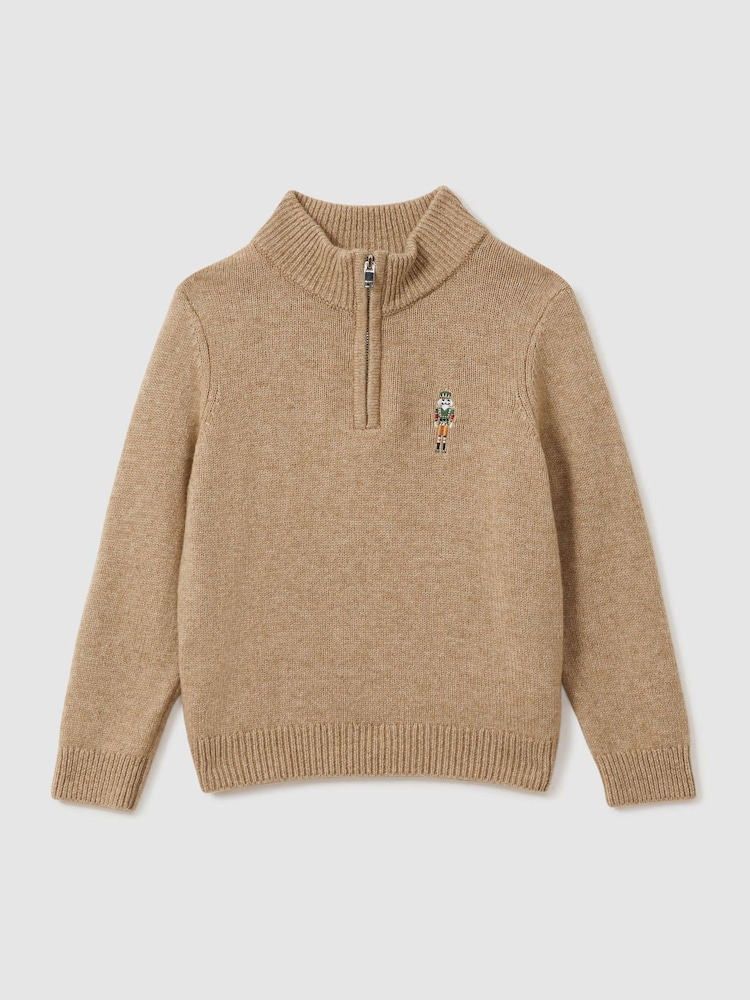 Reiss Camel Brown Melange Arden 9-13 yrs Quarter Zip Jumper - Image 2 of 4