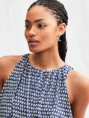 Blue Geometric Print Sleeveless Wide Leg 100% Cotton Jumpsuit - Image 4 of 7