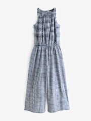 Blue Geometric Print Sleeveless Wide Leg 100% Cotton Jumpsuit - Image 5 of 7