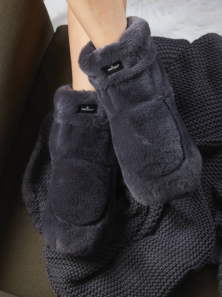 Warmies Dark Grey Fully Heatable Luxury Faux Fur Slipper Boots - Image 1 of 3 Warmies Dark Grey Fully Heatable Luxury Faux Fur Slipper Boots - Image 1 of 3