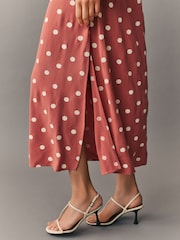 Terracotta and Cream Spot Kimono Sleeve Tie Waist Maxi Dress - Image 4 of 7