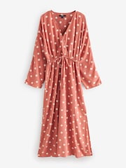 Terracotta and Cream Spot Kimono Sleeve Tie Waist Maxi Dress - Image 5 of 7