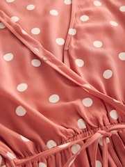 Terracotta and Cream Spot Kimono Sleeve Tie Waist Maxi Dress - Image 6 of 7
