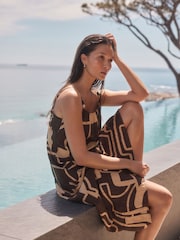 Brown/Cream Print Textured Beaded Summer Maxi Dress - Image 3 of 8