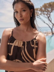 Brown/Cream Print Textured Beaded Summer Maxi Dress - Image 5 of 8