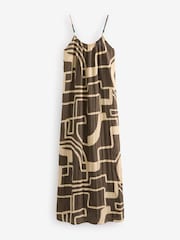 Brown/Cream Print Textured Beaded Summer Maxi Dress - Image 6 of 8