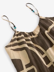 Brown/Cream Print Textured Beaded Summer Maxi Dress - Image 8 of 8